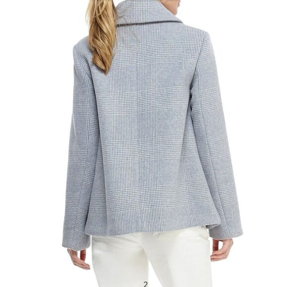 Gal Meets Glam Scalloped Houndstooth Check Pea Coat XL Wool Blend Blue White - Picture 8 of 13